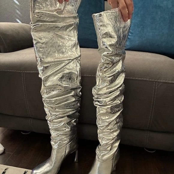 Michael Kors Metallic Silver Over-the-Knee Boots - Picture 2 of 4